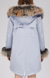 Fox Fur Lined Parka Coat - Pink, White, Blue
