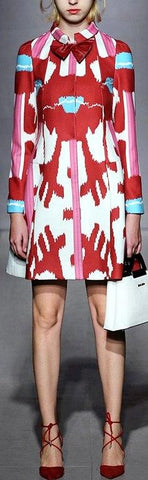 Printed Wool Coat with Bow