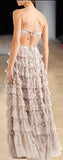 'Marie' Tiered Embellished Tulle Gown, Beige | DESIGNER INSPIRED FASHIONS