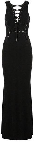 Long Black Lace-up Stretch Gown