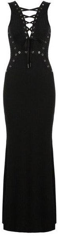 Long Black Lace-up Stretch Gown