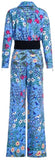 Printed Cropped Jacket & Pant Set-Blue