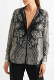 Paisley-Print Silk Crepe de Chine Blouse