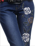 Rose Embellished Flared Jeans in Black or Blue - DESIGNER INSPIRED FASHIONS
