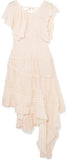 Asymmetric Lace-Trimmed Silk Midi Dress