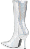 Knife Sequined Sock Boots, Silver