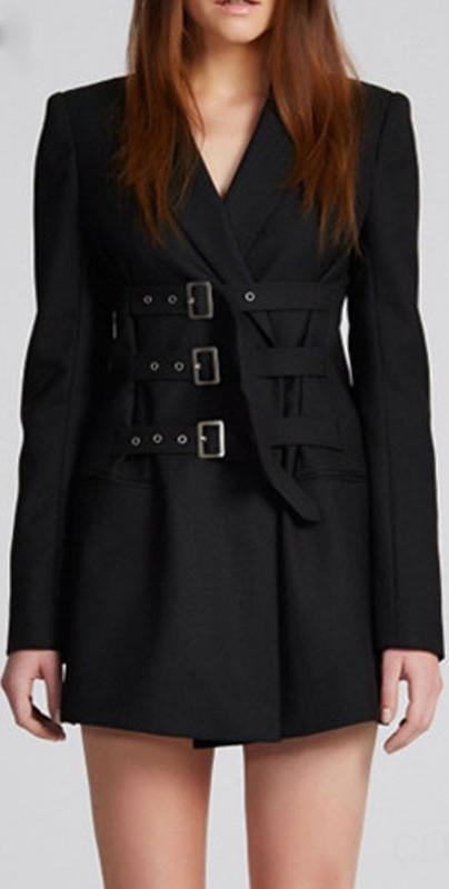 Black Triple-Buckled Blazer - DESIGNER INSPIRED FASHIONS