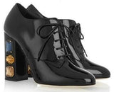 Crystal Embellished Patent Leather Ankle Boots