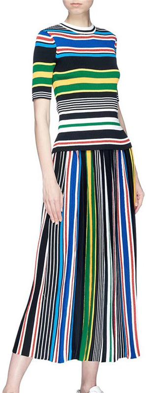 Striped Knit T-Shirt and Midi Skirt Set