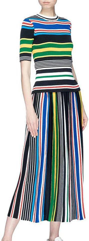 Striped Knit T-Shirt and Midi Skirt Set