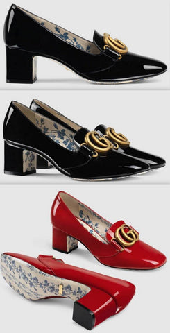 Patent Mid Heel Pumps with Double G - Black or Red