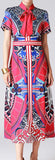 Printed Short-Sleeve Midi Dress with Neck-Tie