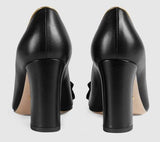 Leather Mid-Heel Pumps with Bee