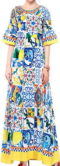 Majolica Tile Print Maxi Dress | DESIGNER INSPIRED FASHIONS