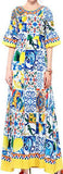Majolica Tile Print Maxi Dress | DESIGNER INSPIRED FASHIONS