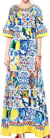 Majolica Tile Print Maxi Dress | DESIGNER INSPIRED FASHIONS