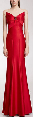 Long Rhinestone-Detail Red Gown