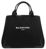 Navy Cabas M Leather Trim Canvas Tote, Black