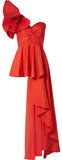 Paso Doble One-Shoulder Ruffled Poplin Top - Red or White