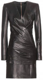 Ruched Faux-Leather Mini Dress