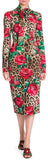 Leopard Rose Print Tie Neck Tubino Dress