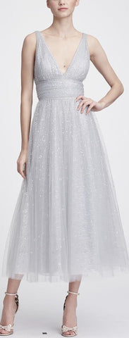 V-Neck Tulle Glitter Gown