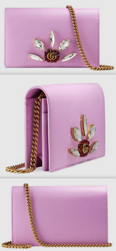 Leather Mini Chain Bag with Double G and Crystals