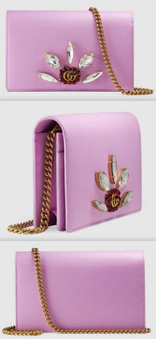 Leather Mini Chain Bag with Double G and Crystals