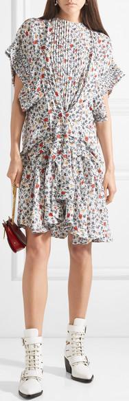 Ruffle-Trimmed Pleated Floral-Print Georgette Mini Dress