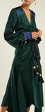 Belted Handkerchief-Hem Satin Dress