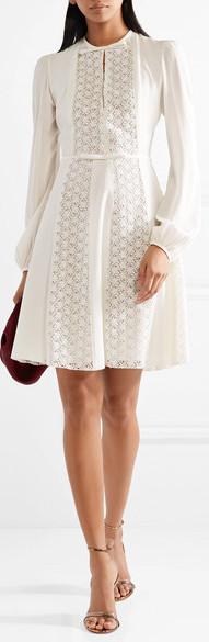 Lace-Paneled Crepe Dress