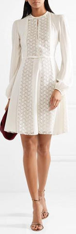 Lace-Paneled Crepe Dress