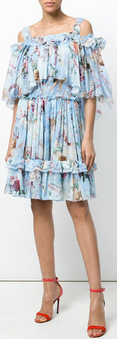 Cupid Print Off-the-Shoulder Dress