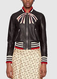 Leather Bomber Jacket with Bow