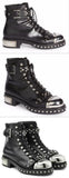 Studded Lace-Up Cap-Toe Boot, Black