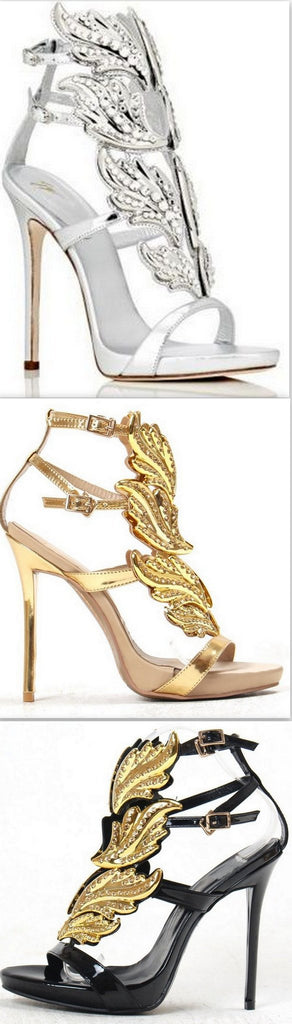 'Cruel Crystal' Embellished Metal Flame Leather Sandals - (Silver, Gold, Black) - DESIGNER INSPIRED FASHIONS