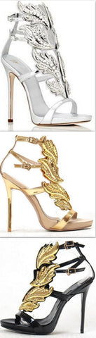 'Cruel Crystal' Embellished Metal Flame Leather Sandals - (Silver, Gold, Black) - DESIGNER INSPIRED FASHIONS