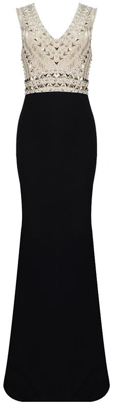 Embellished V-Neck Sleeveless Stretch Gown