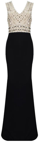 Embellished V-Neck Sleeveless Stretch Gown