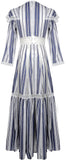 Lace-Paneled Striped Maxi Dress