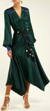 Belted Handkerchief-Hem Satin Dress