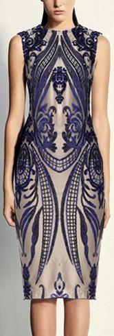 Stretch Sequin Dress - Blue or Nude/Beige