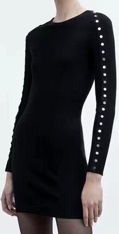 Ribbed Knit Embellished Sweater Mini Dress