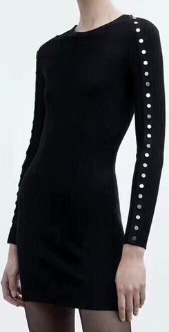 Ribbed Knit Embellished Sweater Mini Dress
