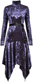 Crushed Velvet Turtle-Neck Flared Dress