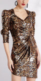 Asymmetrical Sequin-Embellished Leopard Mini Dress