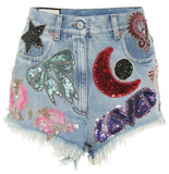 Sequinned Denim Shorts