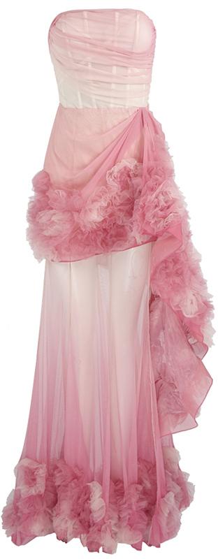 Floral Appliques Gathered Sleeveless Tulle Gown | DESIGNER INSPIRED FASHIONS