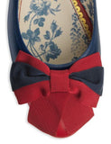 Leather Ballet Flat with Web Bow - White or Blue