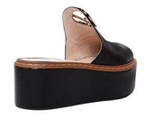 Logo Leather Wedge Sandals - Black or White